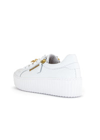 Sneakers with thick soles - white leather, golden bumblebees