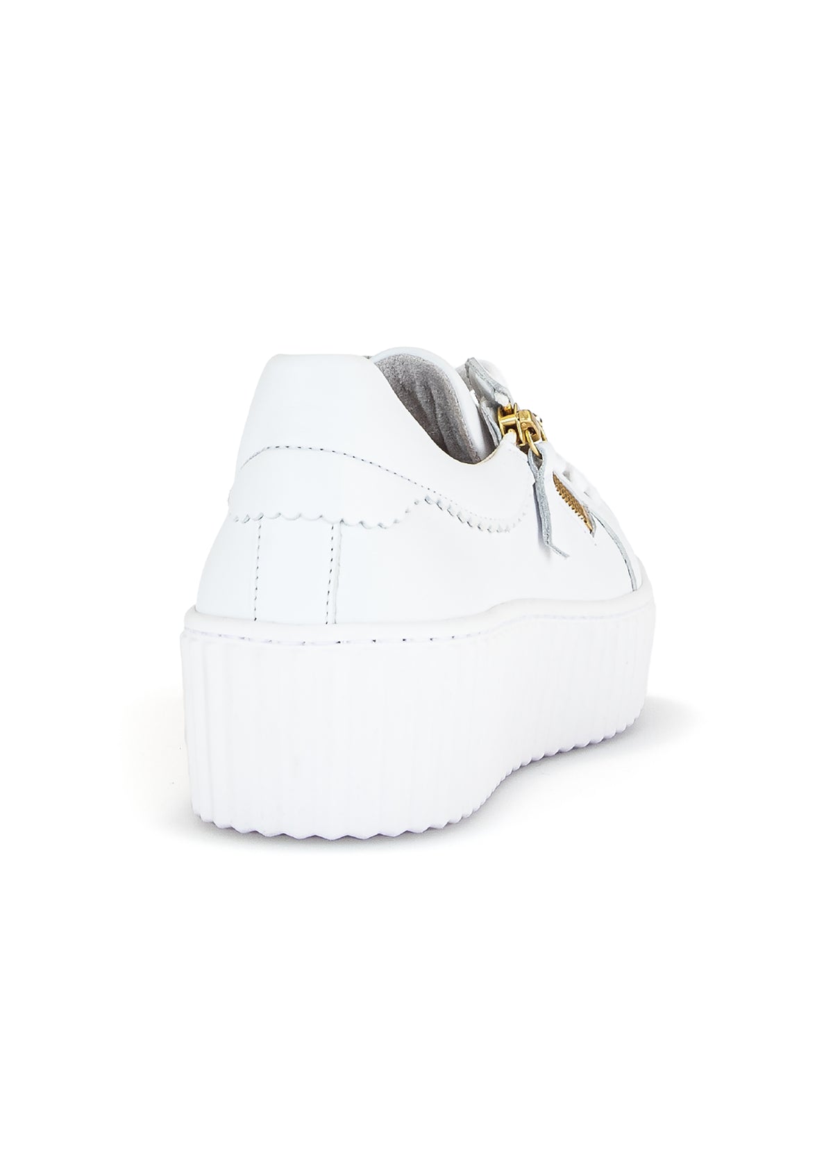 Sneakers with thick soles - white leather, golden bumblebees