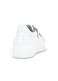 Sneakers with thick soles - white leather, golden bumblebees