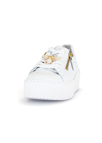 Sneakers with thick soles - white leather, golden bumblebees