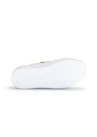 Sneakers with thick soles - white leather, golden bumblebees