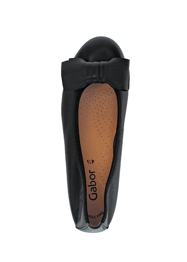 Ballet flats - black leather, bow