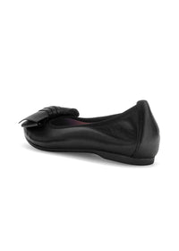 Ballet flats - black leather, bow