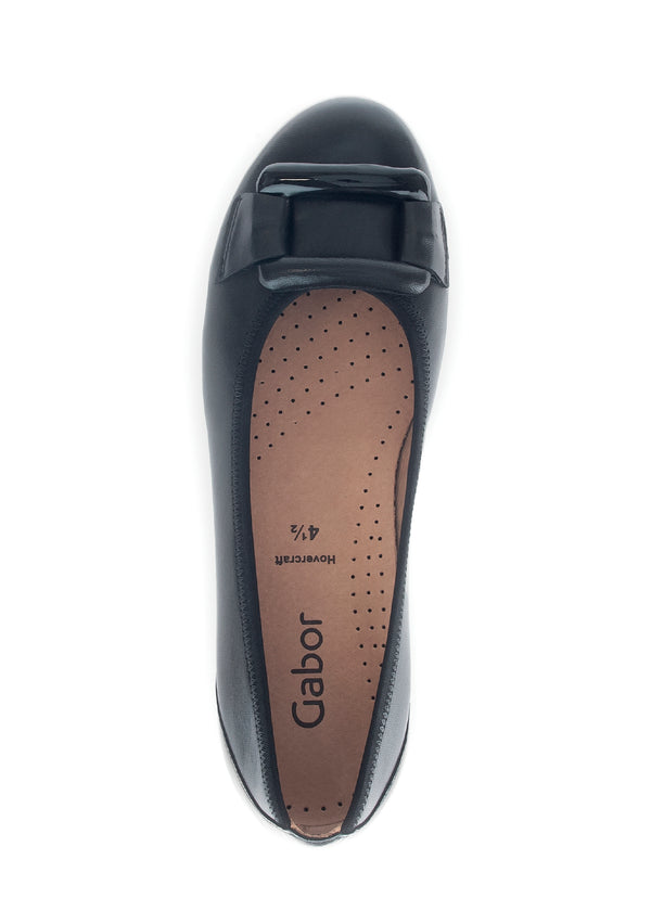 Ballet flats - black leather, buckle decoration