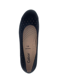 Ballet flats - black nubuck leather, perforated pattern
