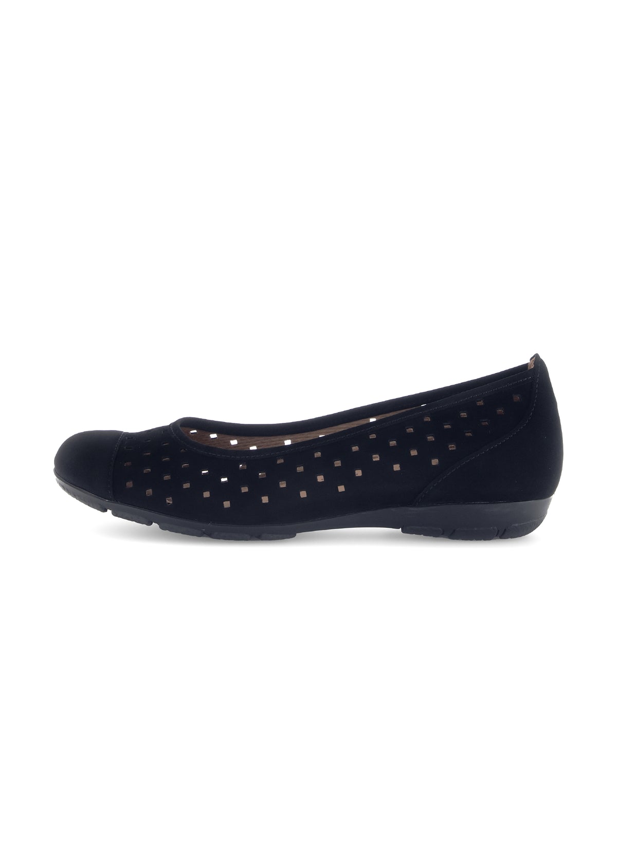 Ballet flats - black nubuck leather, perforated pattern