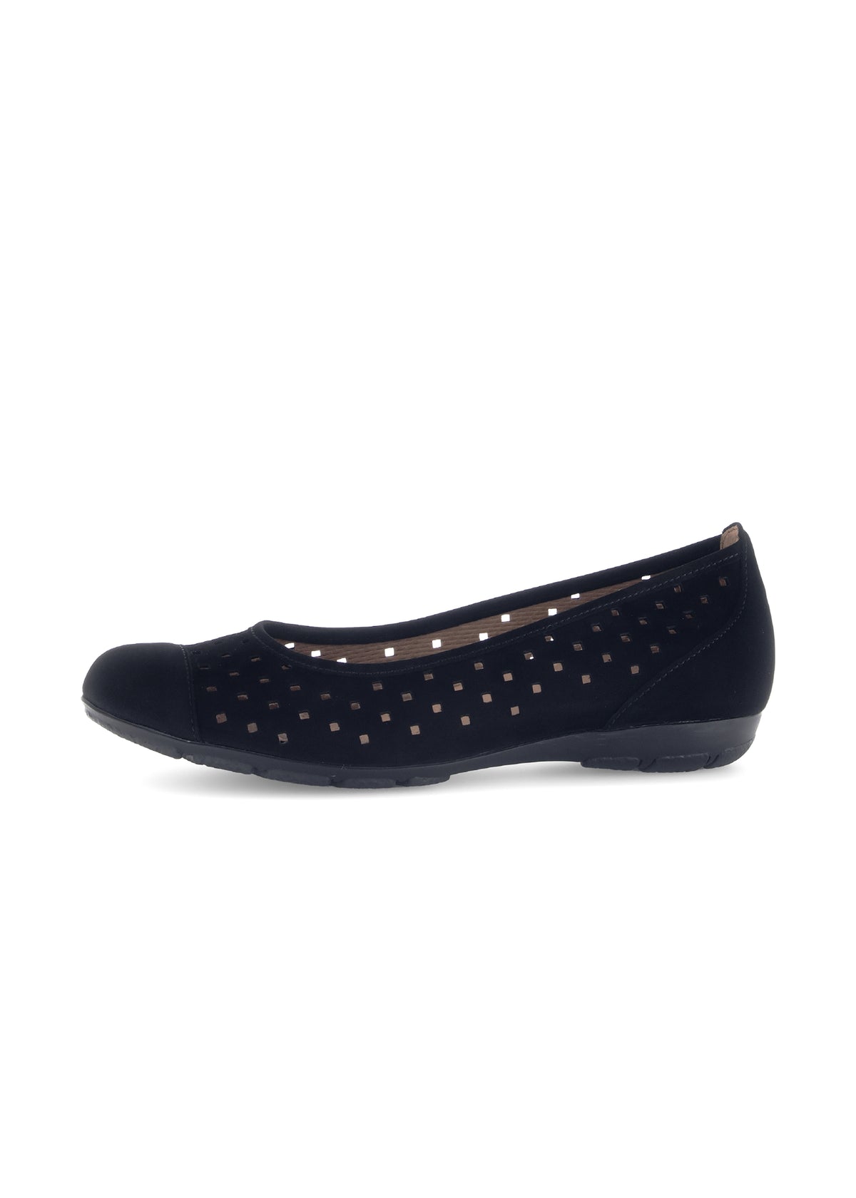 Ballet flats - black nubuck leather, perforated pattern