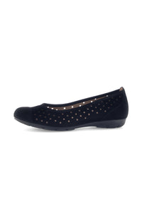 Ballet flats - black nubuck leather, perforated pattern