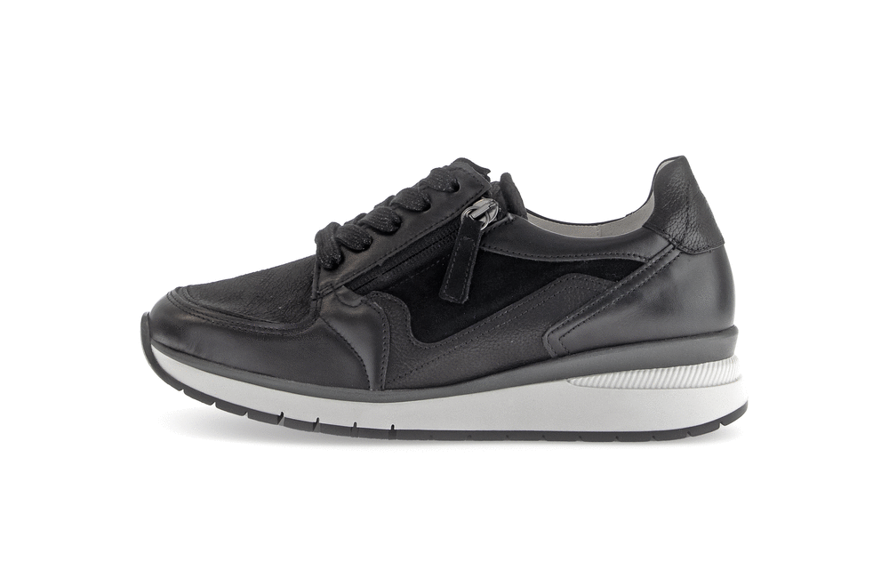 Sneakers with wedge sole - black leather, wide fit