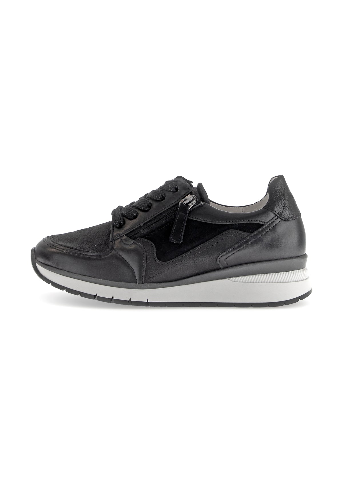 Sneakers with wedge sole - black leather, wide fit