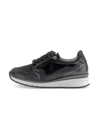 Sneakers with wedge sole - black leather, wide fit