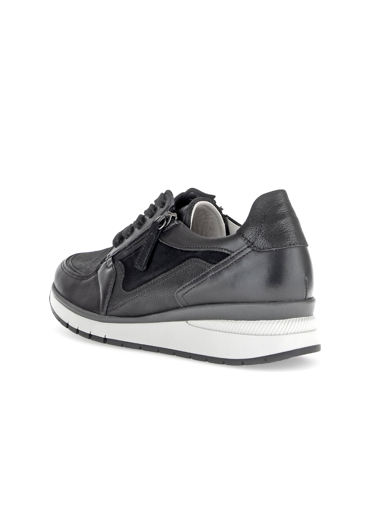 Sneakers with wedge sole - black leather, wide fit