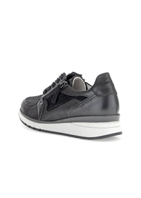 Sneakers with wedge sole - black leather, wide fit