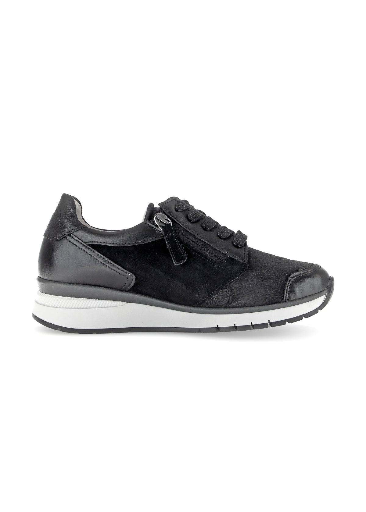 Sneakers with wedge sole - black leather, wide fit