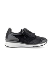 Sneakers with wedge sole - black leather, wide fit