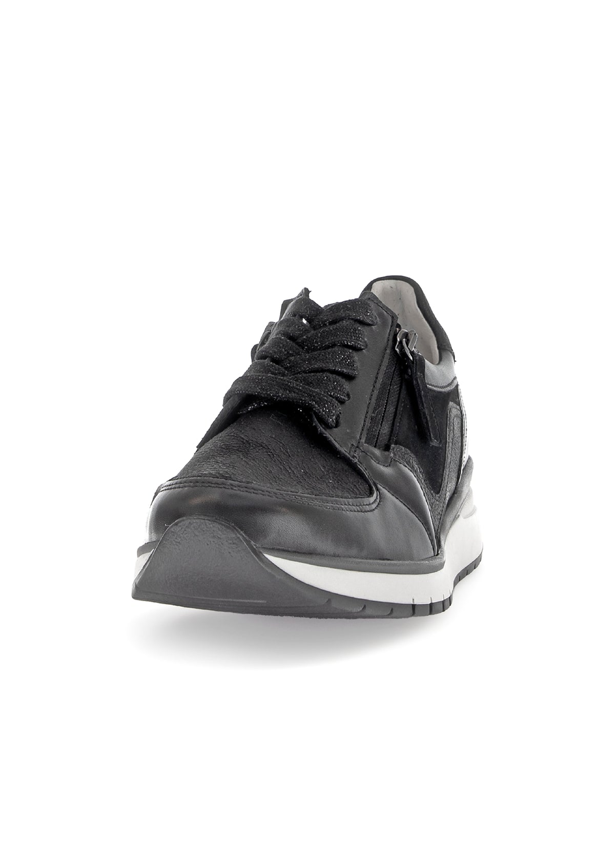 Sneakers with wedge sole - black leather, wide fit