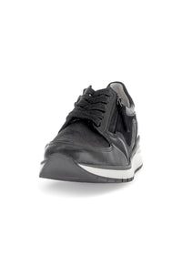 Sneakers with wedge sole - black leather, wide fit