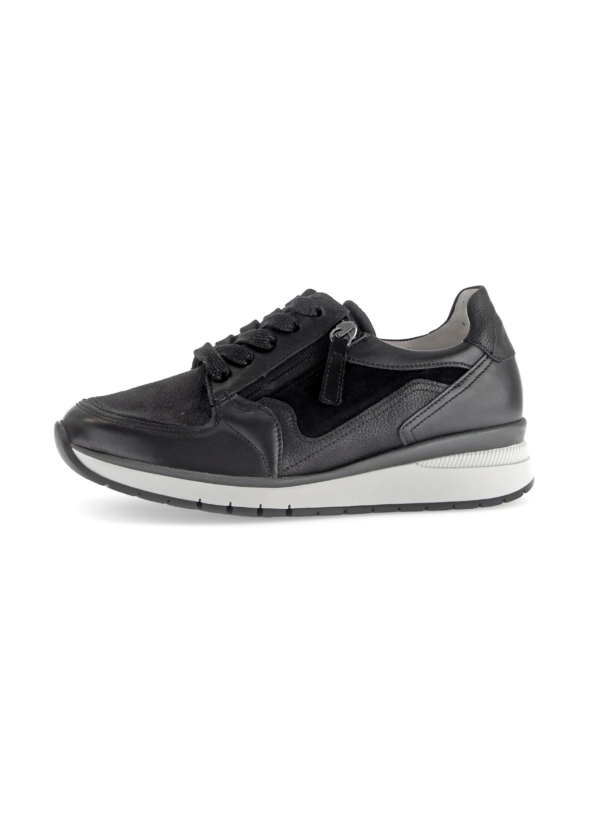 Sneakers with wedge sole - black leather, wide fit