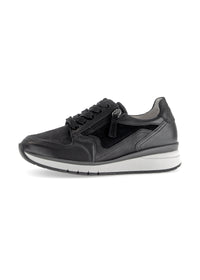 Sneakers with wedge sole - black leather, wide fit