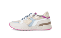 Sneakers med tjock sula - beige läder, färgglada detaljer, rosa sula