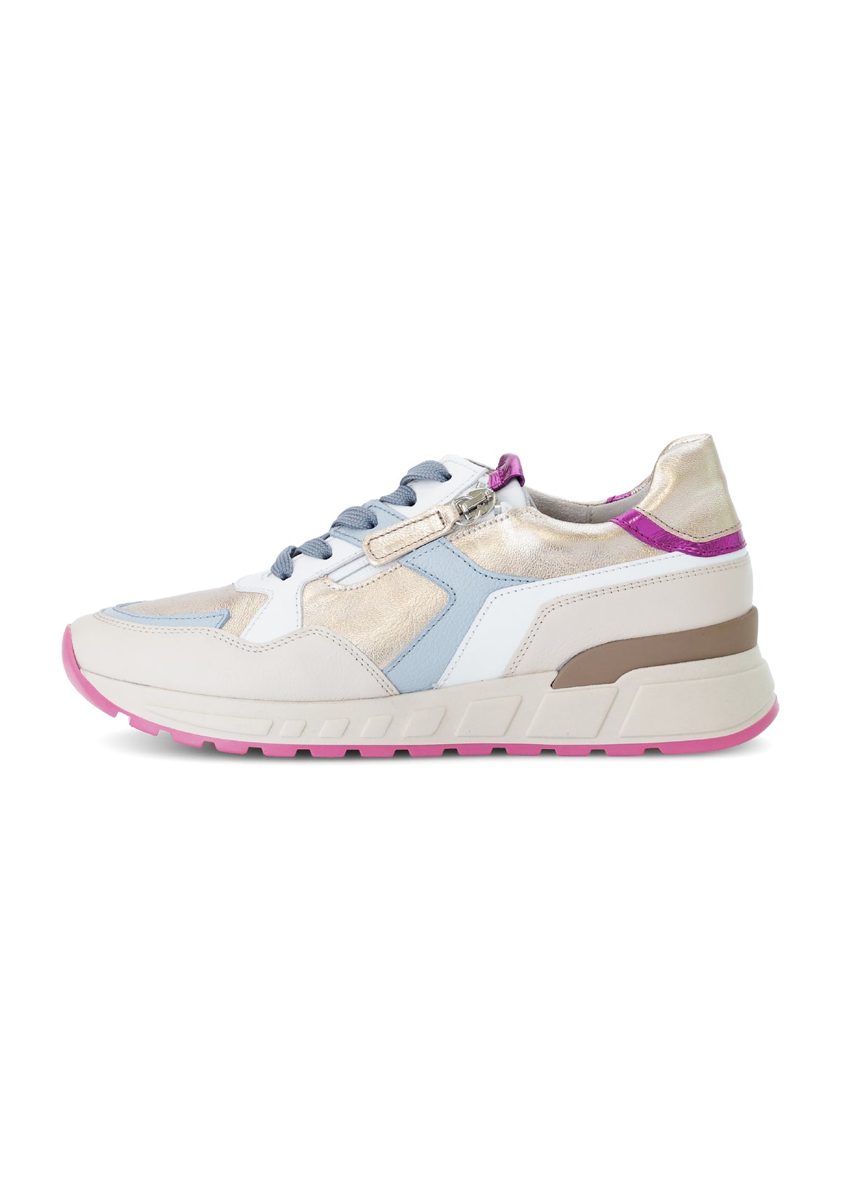 Sneakers med tjock sula - beige läder, färgglada detaljer, rosa sula