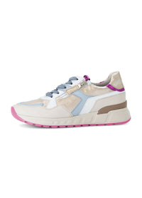Sneakers med tjock sula - beige läder, färgglada detaljer, rosa sula