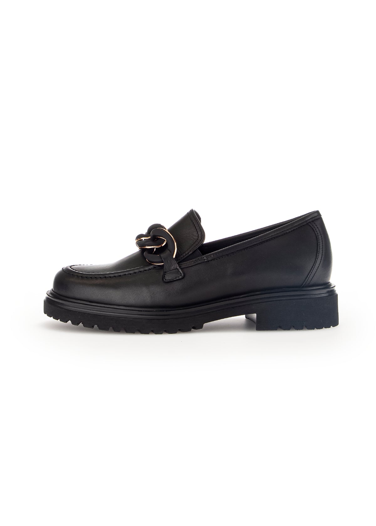 Loaferit paksulla pohjalla - musta nahka, lenkkikoriste