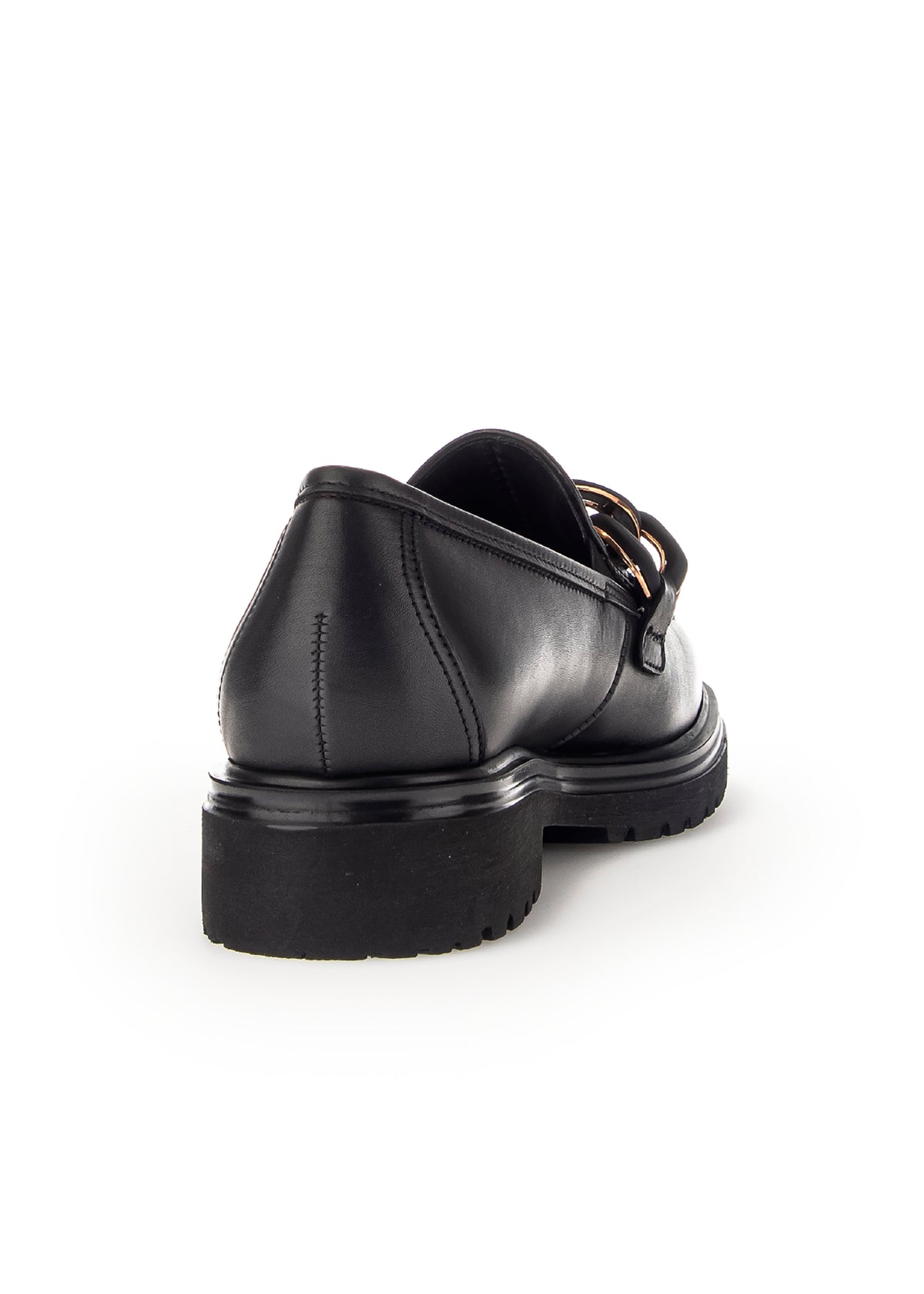 Loaferit paksulla pohjalla - musta nahka, lenkkikoriste