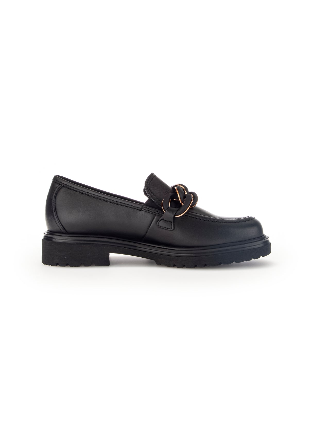 Loaferit paksulla pohjalla - musta nahka, lenkkikoriste