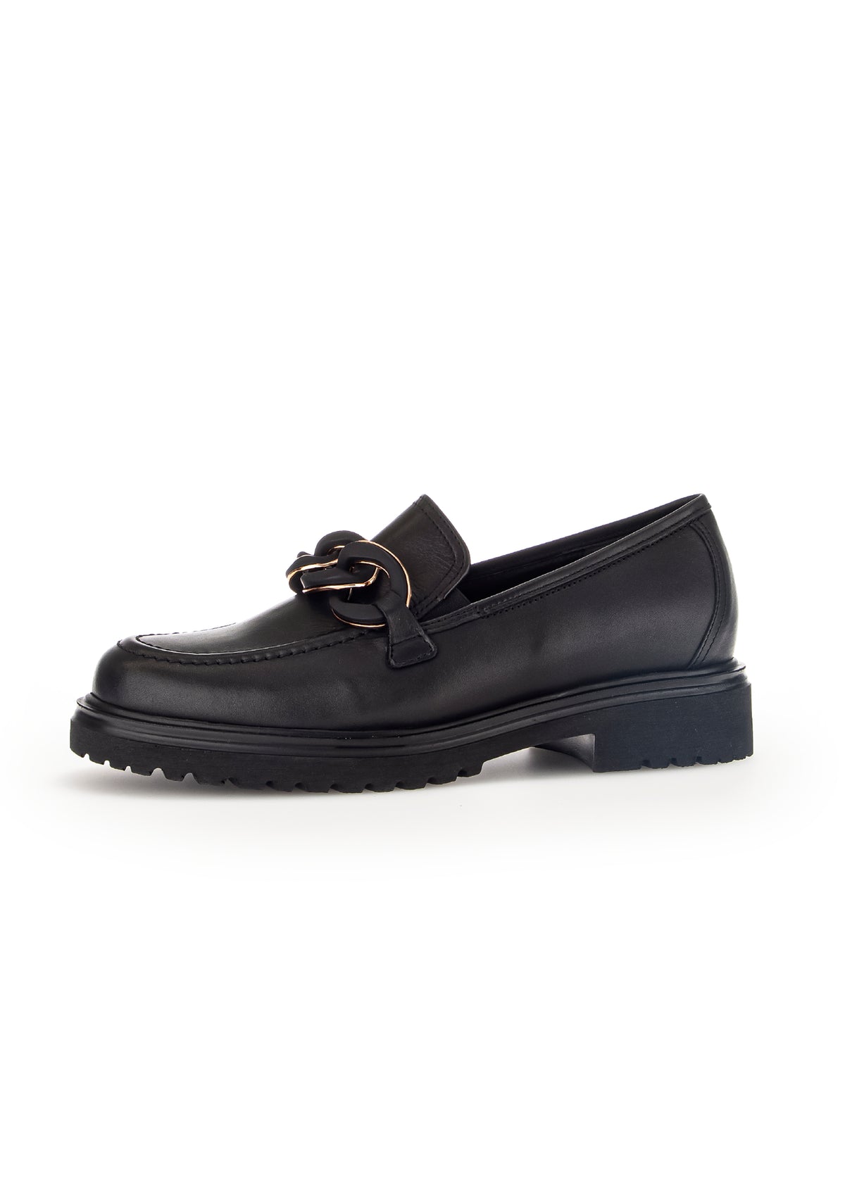 Loaferit paksulla pohjalla - musta nahka, lenkkikoriste