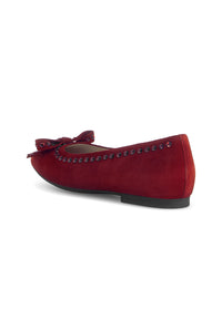 Ballet flats - dark red leather, bow and stud decorations