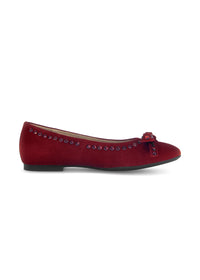 Ballet flats - dark red leather, bow and stud decorations
