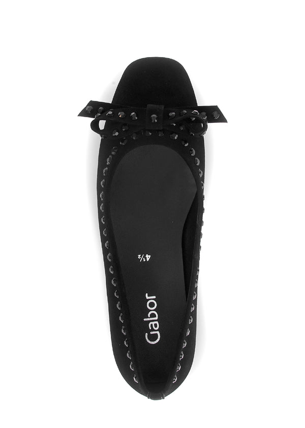 Ballet flats - black leather, bow and stud decorations