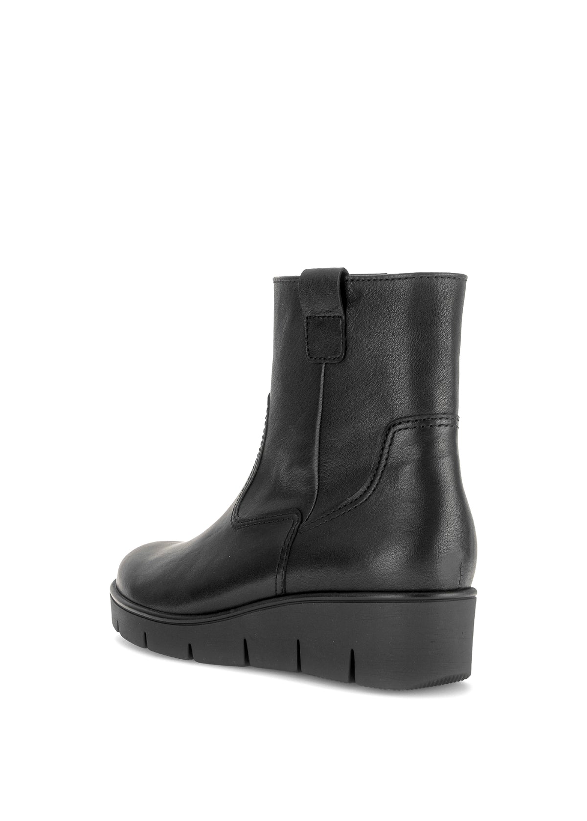 Snörlösa ankelboots med kilklack – svart läder