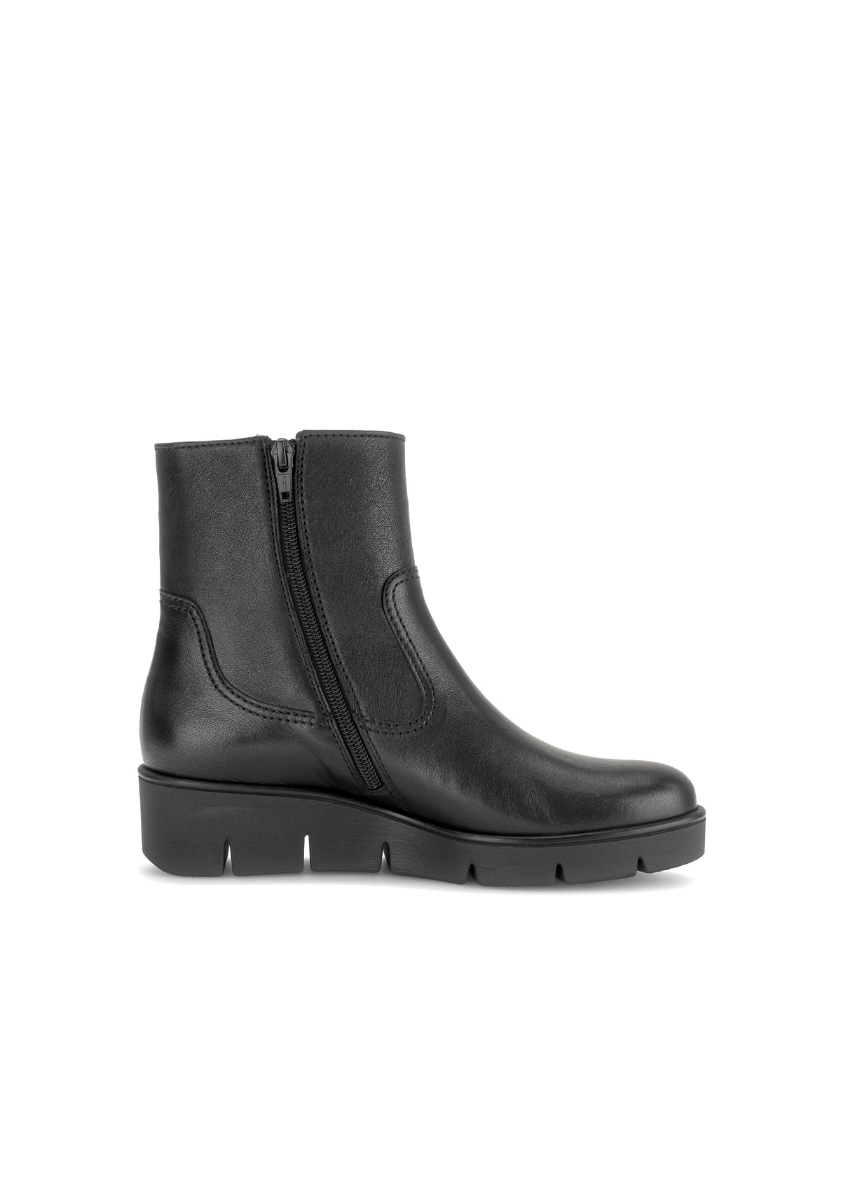 Snörlösa ankelboots med kilklack – svart läder