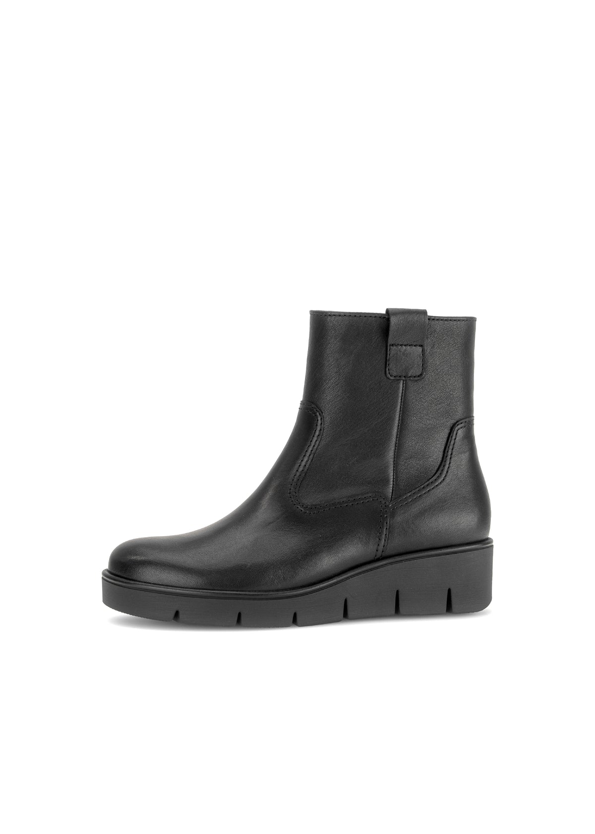 Snörlösa ankelboots med kilklack – svart läder
