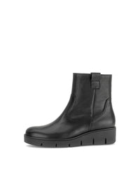 Snörlösa ankelboots med kilklack – svart läder