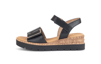 Wedge sole sandals - black leather, velcro straps