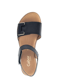 Wedge sole sandals - black leather, velcro straps