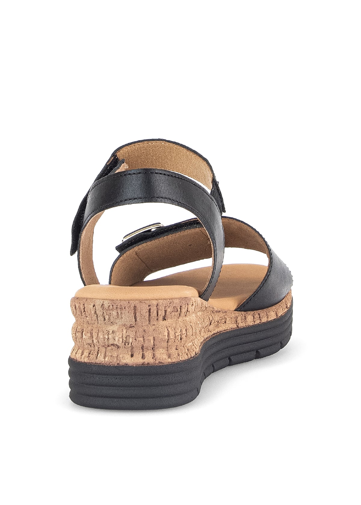 Wedge sole sandals - black leather, velcro straps