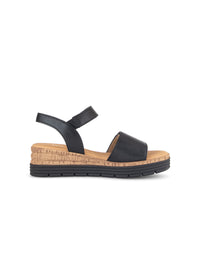 Wedge sole sandals - black leather, velcro straps