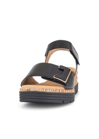 Wedge sole sandals - black leather, velcro straps