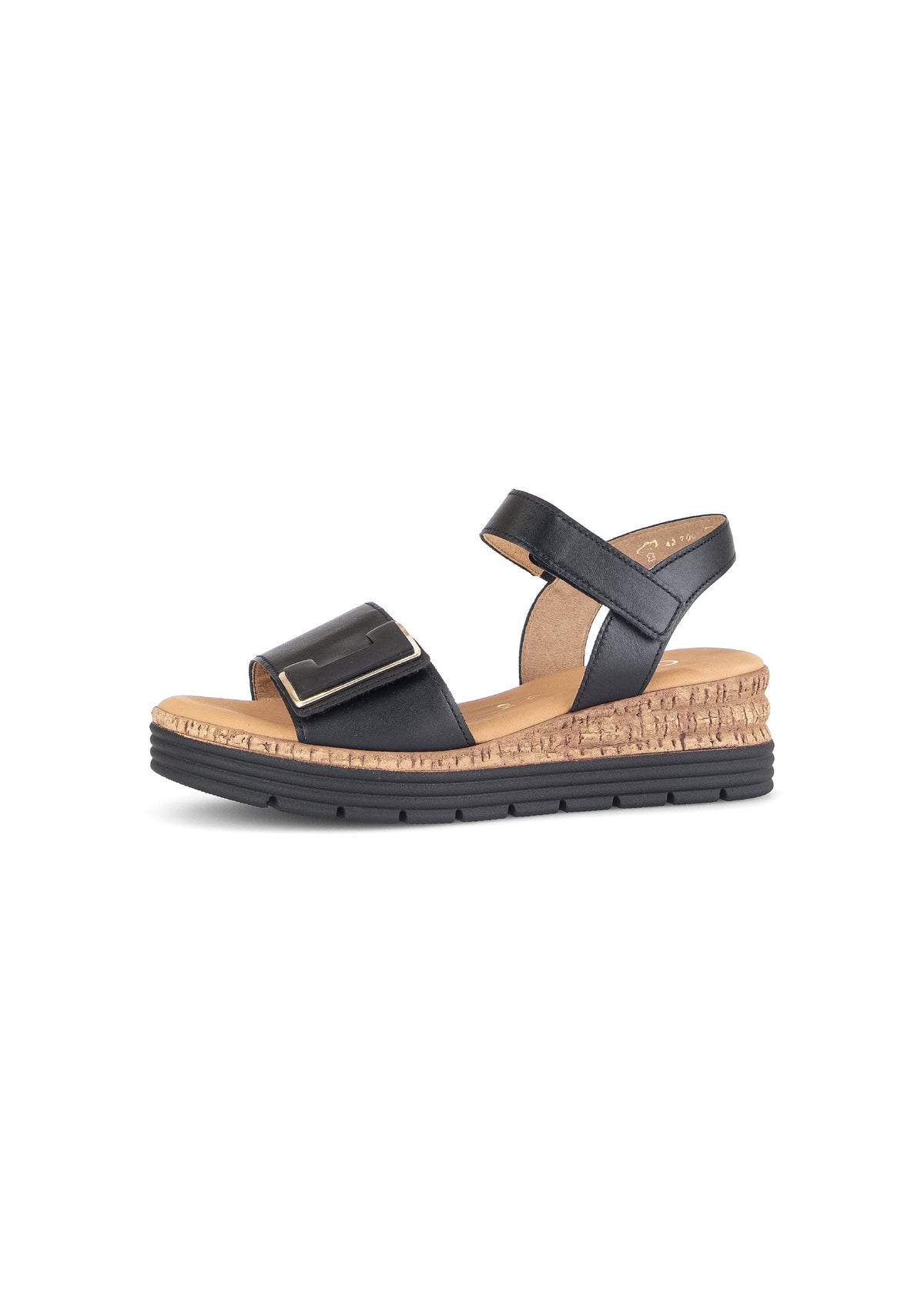 Wedge sole sandals - black leather, velcro straps