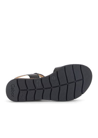 Wedge sole sandals - black leather, velcro straps