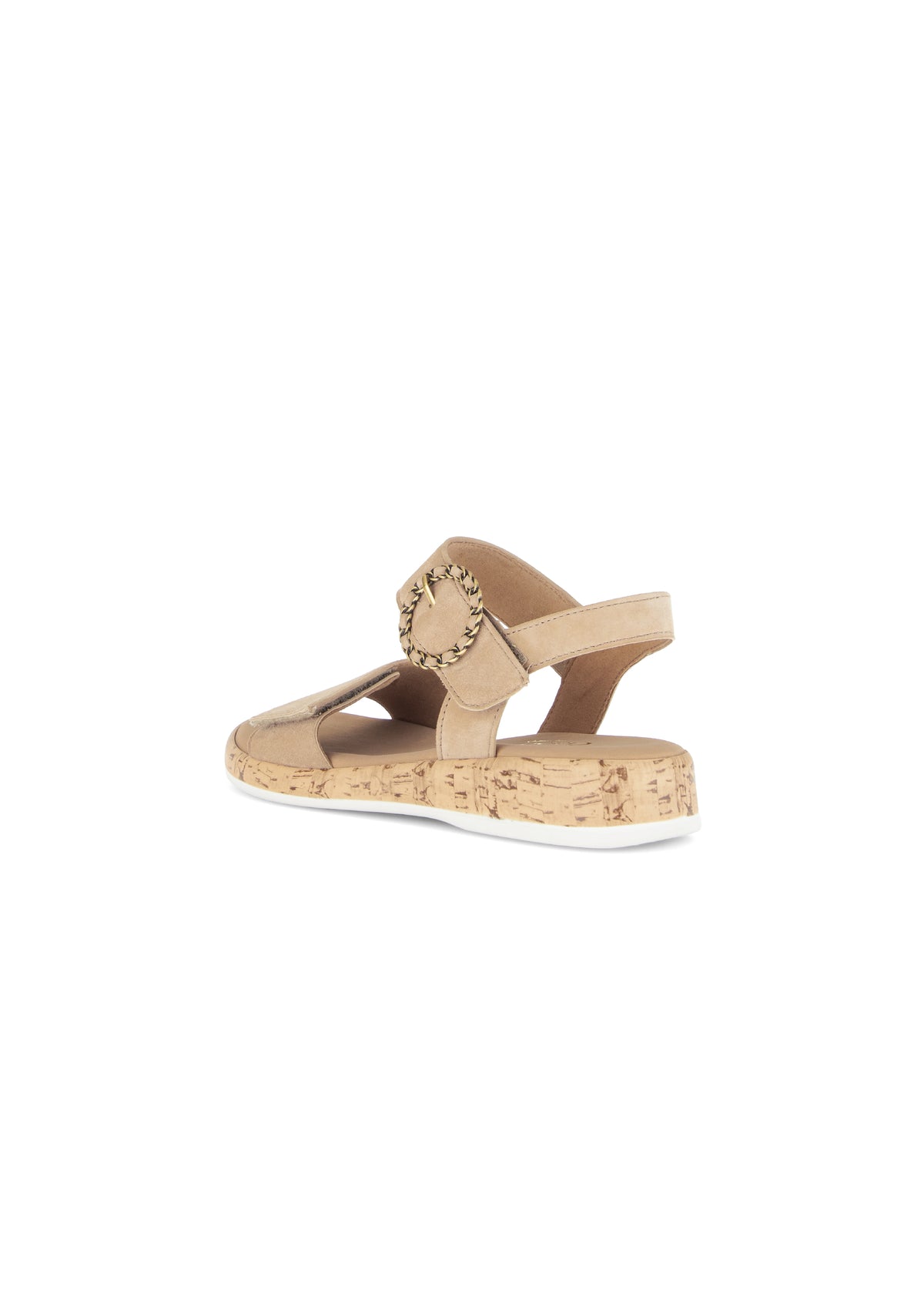 Sandaalit matalalla kiilapohjalla - beige nahka, tarraremmit, koristesolki