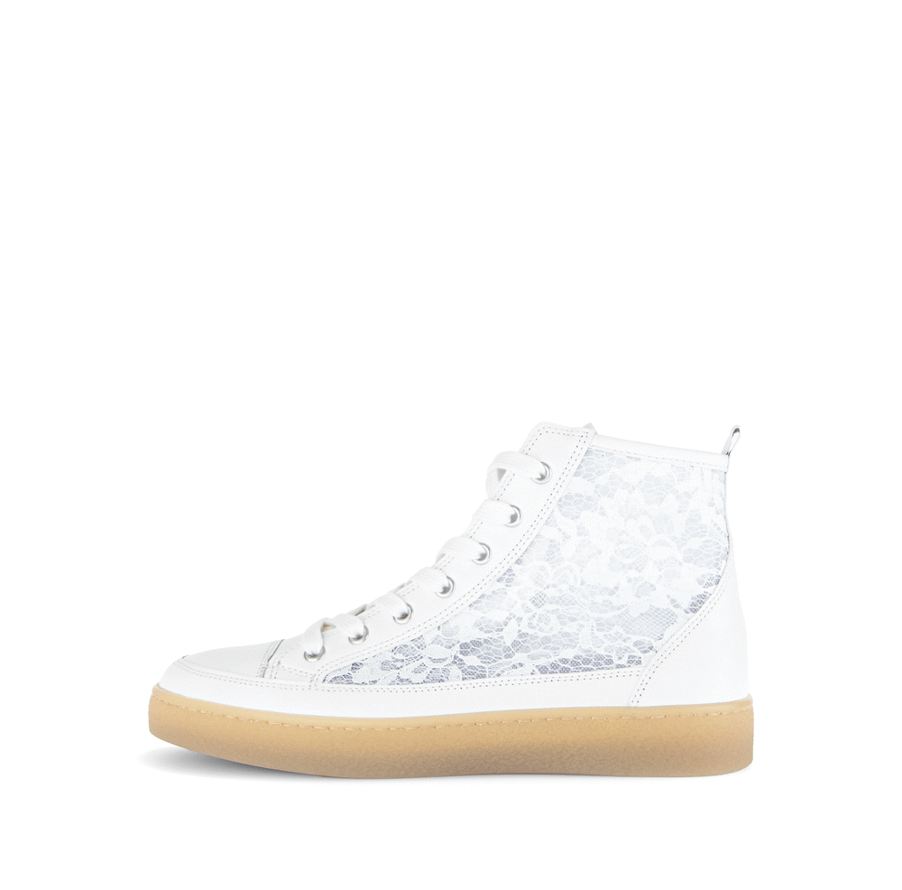 High-top lace sneakers - white leather and lace fabric