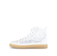 High-top lace sneakers - white leather and lace fabric