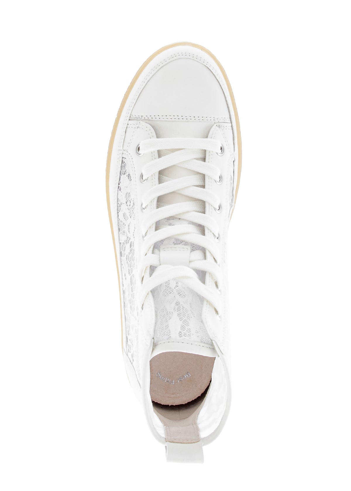 High-top lace sneakers - white leather and lace fabric