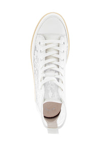 High-top lace sneakers - white leather and lace fabric