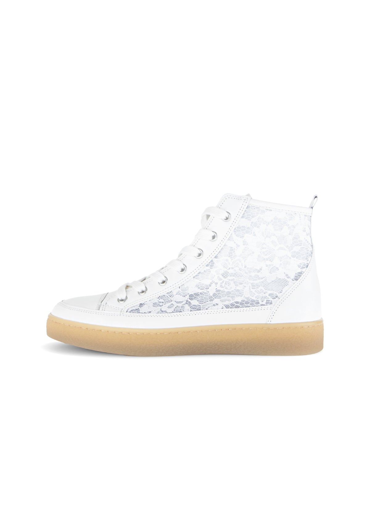 High-top lace sneakers - white leather and lace fabric